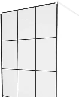 Sprchové dvere MEXEN/S - KIOTO samostatne stojaca sprchová zástena 120 x 200, transparent/čierny vzor 8 mm, biela 800-120-002-20-77