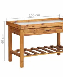 Záhradné stoly Záhradný pracovný stôl so zinkovou doskou 100x50 cm masívna akácia Dekorhome