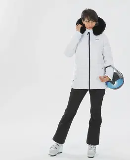 bundy a vesty Dámska lyžiarska bunda 100 stredne dlhá biela