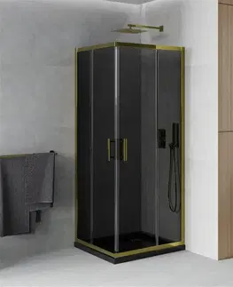 Vane MEXEN/S - Rio sprchovací kút 70x70, grafit, zlato + vanička so sifónom 860-070-070-50-40-4070G