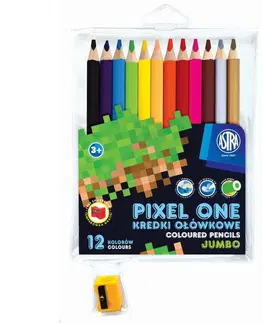 Hračky ASTRA - Školské farbičky JUMBO 12ks + strúhadlo, MINECRAFT Pixel One, 312221005