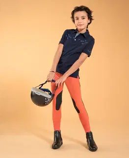 nohavice Detské jazdecké nohavice s kolennými nášivkami 500 Mesh terracotta