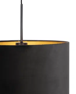 Zavesne lampy Závesné svietidlo s velúrovým tienidlom čierne so zlatým 35 cm - Combi