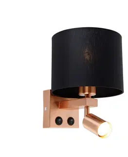 Nastenne lampy Nástenná lampa medená s lampou na čítanie a tienidlom 18 cm čierna - Brescia