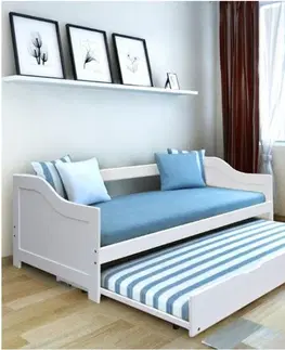 Postele KONDELA Intro 90 drevená rozkladacia posteľ s prísteľkou biela