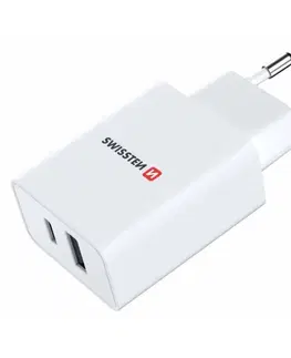 Nabíjačky pre mobilné telefóny Sieťový Adaptér Swissten 1 x USB-C a 1 x USB 30 W, PD, biela 22037000