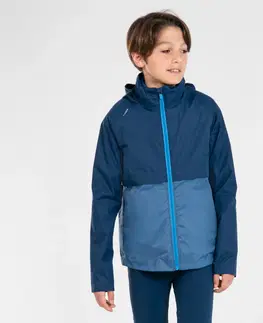 bežecké oblečenie Detská nepremokavá bežecká bunda s odnímateľnou prešívanou bundou Kiprun 3v1 tmavomodrá