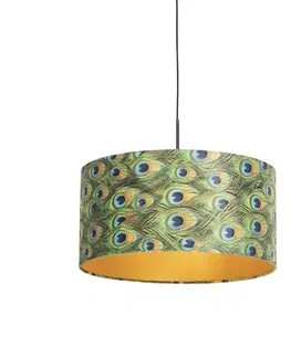 Zavesne lampy Závesná lampa s velúrovým tienidlom páv so zlatom 50 cm - Combi