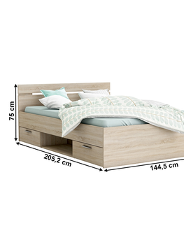 Postele KONDELA Michigan New 140 manželská posteľ s úložným priestorom dub sonoma