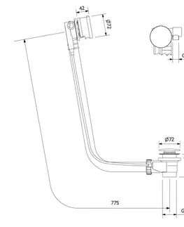 Kúpeľňa POLYSAN - Vaňová súprava s napúšťaním, bovden, dĺžka 775mm, zátka 72mm, biela 71685W