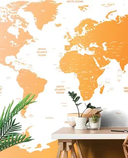 Samolepiace tapety Samolepiaca tapeta mapa sveta s jednotlivými štátmi v oranžovej farbe