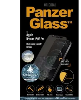 Ochranné fólie pre mobilné telefóny Ochranné temperované sklo PanzerGlass CamSlider AB s privátnym filtrom pre Apple iPhone 12, 12 Pro, čierna P2714