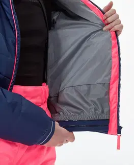 bundy a vesty Detská veľmi hrejivá a nepremokavá lyžiarska prešívaná bunda 180 Warm tmavomodrá