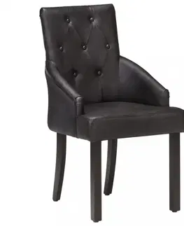 Jedálenské stoličky a kreslá Jedálenský kreslo 2 ks pravá koža Dekorhome Čierna