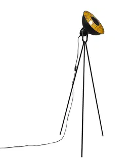 Stojace lampy Stojací priemyselný statív čierny so zlatom - Magna Basic 25