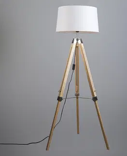 Stojace lampy Stojacia lampa prírodná s bielym ľanovým tienidlom 45 cm - Statív