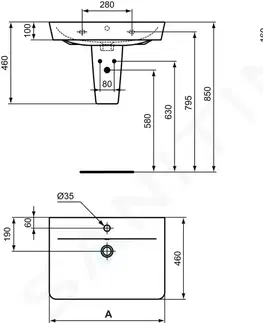 Kúpeľňa IDEAL STANDARD - Connect Air Umývadlo Cube 550x460x160 mm, s 1 otvorom na batériu, biela E029901
