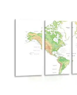 Obrazy mapy 5-dielny obraz klasická mapa sveta s bielym pozadím