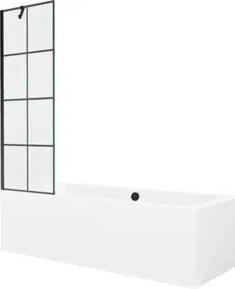 Sprchové dvere MEXEN/S - Cube obdĺžniková vaňa 180 x 80 cm s panelom + vaňová zástena 60 cm, čierna vzor 550518080X9506007077