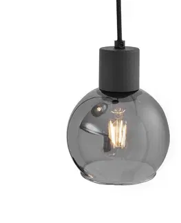 Zavesne lampy Art Deco závesné svietidlo čierne s dymovým sklom okrúhle 3-svetlo - Vidro