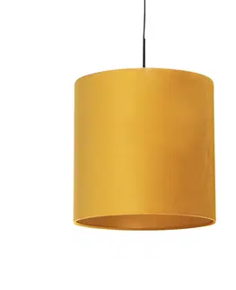 Zavesne lampy Závesná lampa s velúrovým odtieňom žltá so zlatom 40 cm - Combi