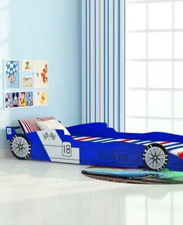 Detské izby Detská posteľ závodné auto s LED svetlom Dekorhome Modrá