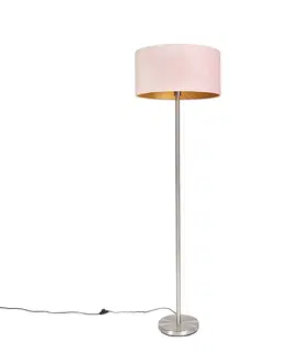 Stojace lampy Stojacia lampa oceľová s ružovým tienidlom 50 cm - Simplo