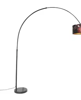 Oblúkové lampy Oblúková lampa čierny zamatový odtieň kvetinový vzor 50 cm - XXL