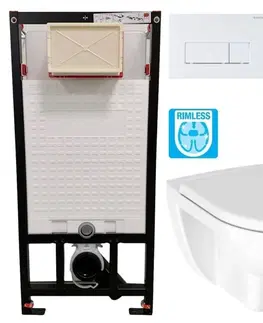 Záchody DEANTE Podstavný rám, pre závesné WC misy + SLIM tlačidlo bílé  + WC JIKA LYRA PLUS RIMLESS + SEDADLO duraplastu SLOWCLOSE CST_WC01 A51P LY2