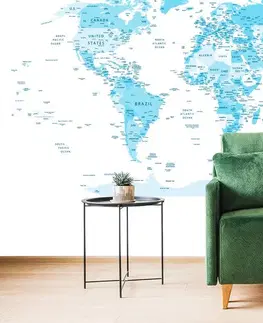 Tapety mapy Tapeta detailná mapa sveta v modrej farbe