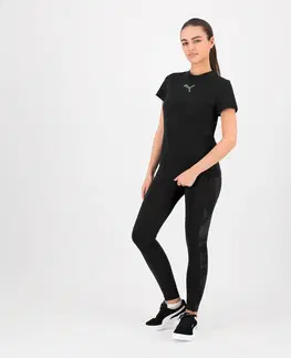 fitnes Dámske bavlnené tričko na fitnes s krátkym rukávom čierne