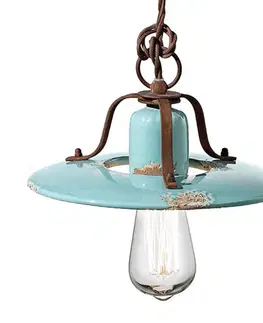 Závesné svietidlá Ferroluce Vintage závesná lampa Giorgia v tyrkysovej farbe