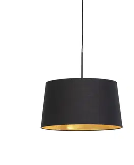 Zavesne lampy Závesná lampa s bavlneným tienidlom čierna so zlatou 40 cm - Combi