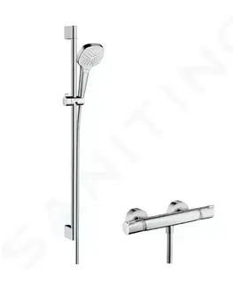 Sprchy a sprchové panely HANSGROHE - Croma Select E Sprchová súprava Vario s termostatom, 3 prúdy, sprchová tyč 900 mm, biela/chróm 27082400