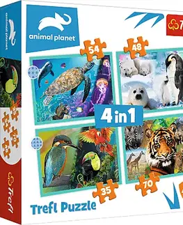 Hračky puzzle TREFL - Puzzle 4v1 - Planéta zvierat