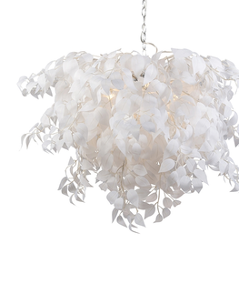 Zavesne lampy Romantická závesná lampa biela s listami - Feder