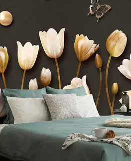 Samolepiace tapety Samolepiaca tapeta tulipány so zlatým motívom