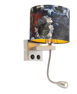 Nastenne lampy Nástenné svietidlo oceľové so zamatovými odtieňmi kvetov so zlatou farbou - Brescia
