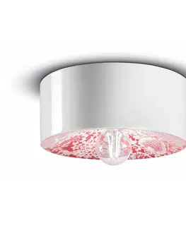 Stropné svietidlá Ferroluce PI stropné svietidlo, kvetinový vzor Ø 25 cm červená/biela