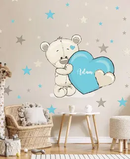 Nálepky na stenu Nálepka do detskej izby - Medvedík s hviezdami v tyrkysovej farbe