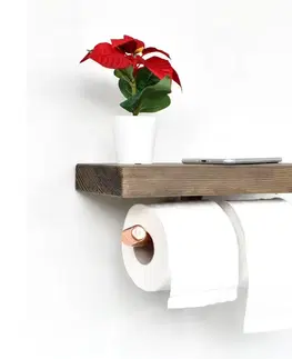 Nástenné police  Držiak toaletného papiera s policou BORU 12x30 cm smrek/medená 
