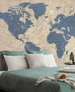 Samolepiace tapety Samolepiaca tapeta mapa sveta s kompasom v retro štýle