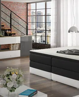 Postele NABBI Dalino 180 čalúnená manželská posteľ s úložným priestorom čierna / biela