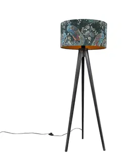 Stojace lampy Stojacia lampa statív čierny s tienidlom páv 50 cm - Tripod Classic
