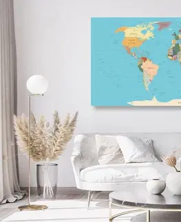 Obrazy na korku Obraz na korku mapa sveta s názvami