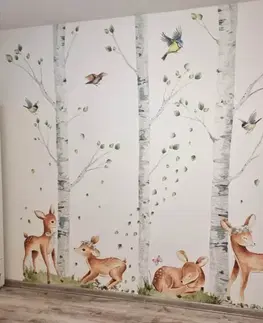 Nálepky na stenu Hravé srnky v brezovom lese - samolepky do detskej izby