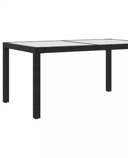 Záhradné stoly Záhradný stôl 150x90x75 cm sklo / polyratan Dekorhome Čierna / priehľadná