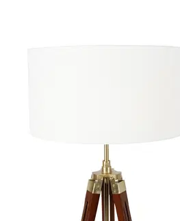 Stojace lampy Vintage stojaca lampa z mosadze s bielym tienidlom 50 cm statív - Cortin