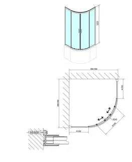 Sprchové dvere POLYSAN - SELMA štvrťkruhová sprchová zástena 900x900x1650, čire sklo MD2516