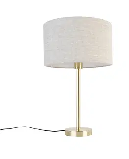 Stolove lampy Klasická stolná lampa mosadz s tienidlom svetlošedá 35 cm - Simplo